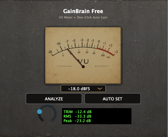 Actual GainBrain Free plug-in interface