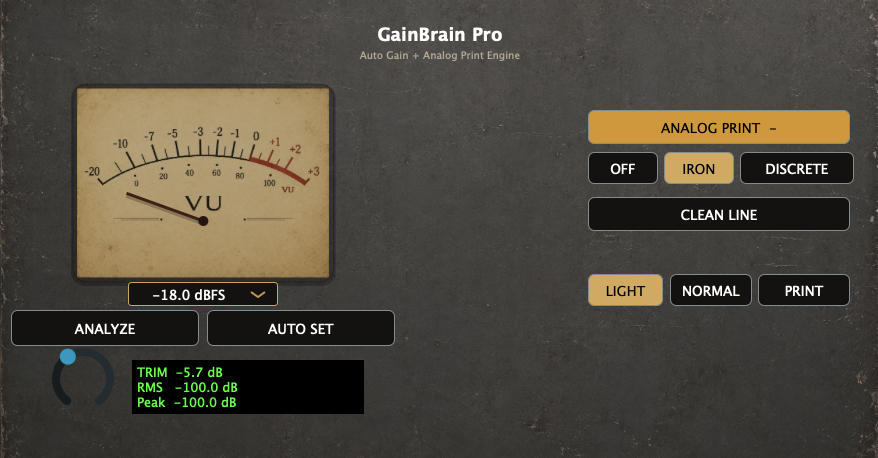 Actual GainBrain Pro plug-in interface
